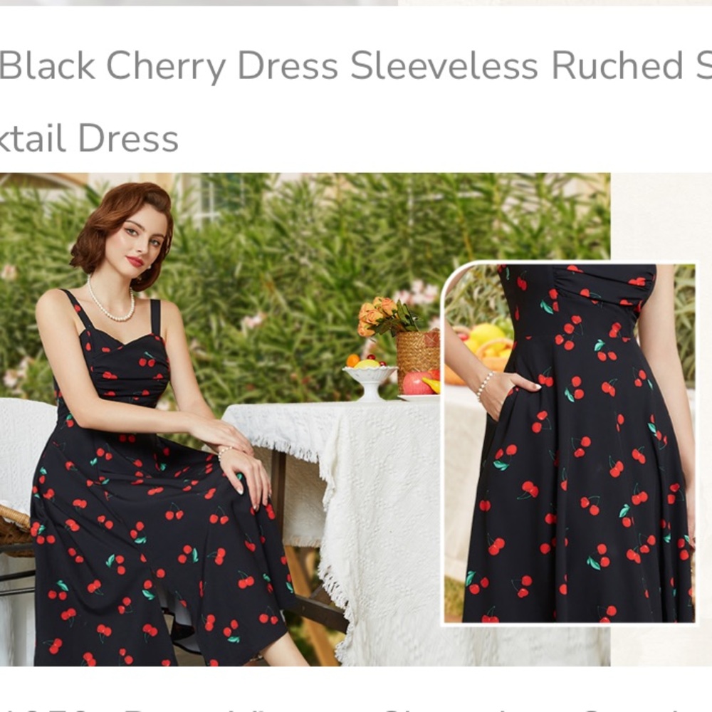 Retro Black Dress with Red Cherry Pattern - Picture 8 of 8